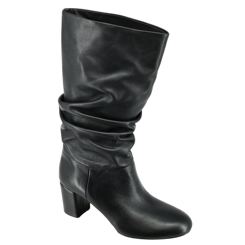 Via Spiga Boots Womens 6 M Black Leather Slouchy Mid Calf Naren New in Box
